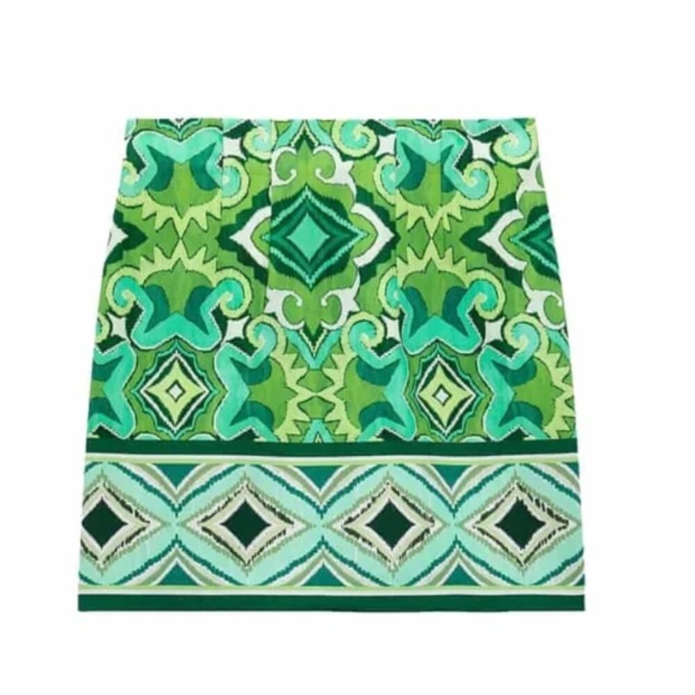 Zara - Green Patterned Mini Skirt - Size Large